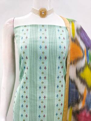 Green cotton jacquard salwar suit material with multicolor cotton dupatta 3
