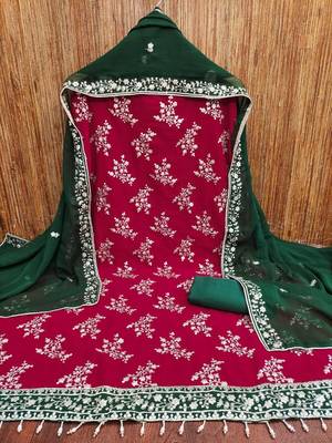 pink zomata embroidered salwar suit material with contrasting dupatta 2