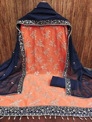 orange zomata embroidered salwar suit material with contrasting dupatta 2