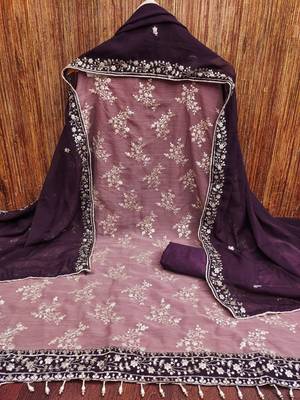 dusty pink zomata embroidered salwar suit material with contrasting dupatta 2