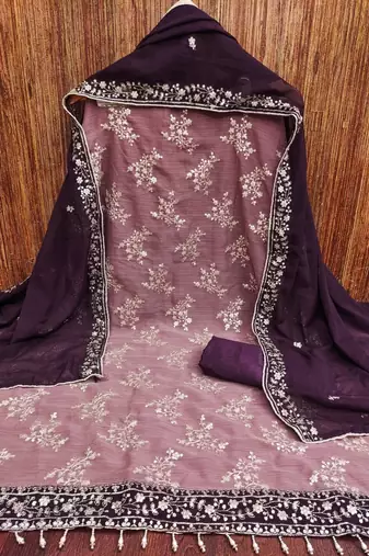 dusty pink zomata embroidered salwar suit material with contrasting dupatta