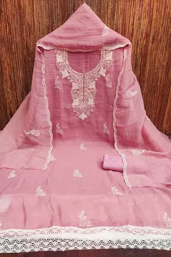 Graceful cranchi embroidered salwar suit material set
