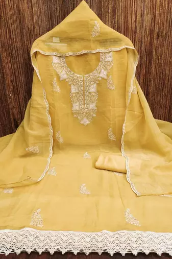 Graceful cranchi embroidered salwar suit material set
