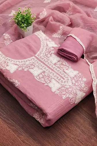 Graceful cranchi embroidered salwar suit material set