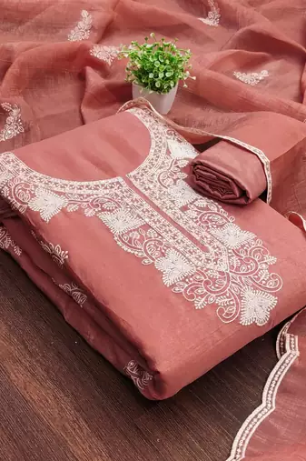 Graceful cranchi embroidered salwar suit material set