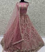 Glamorous Rose Pink Net Zari Embroidered Bridesmaids Lehenga Choli