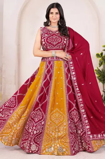Beautiful Red Silk Sequins Embroidered Wedding Wear Lehenga Choli