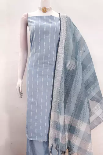 Soothing grey cotton printed salwar suit material set