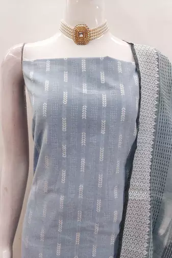 Soothing grey cotton printed salwar suit material set