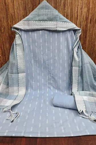 Soothing grey cotton printed salwar suit material set
