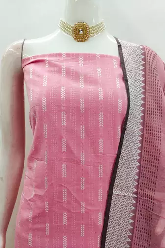 Soothing pink cotton printed salwar suit material set