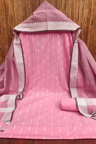 Soothing pink cotton printed salwar suit material set