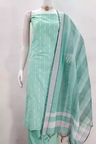Soothing mint green cotton printed salwar suit material set