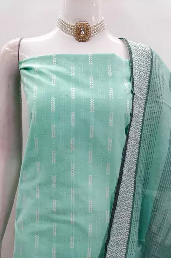 Soothing mint green cotton printed salwar suit material set