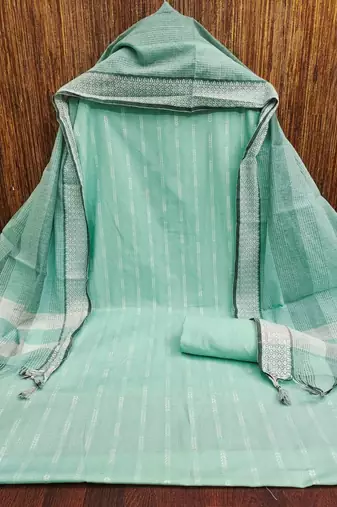 Soothing mint green cotton printed salwar suit material set