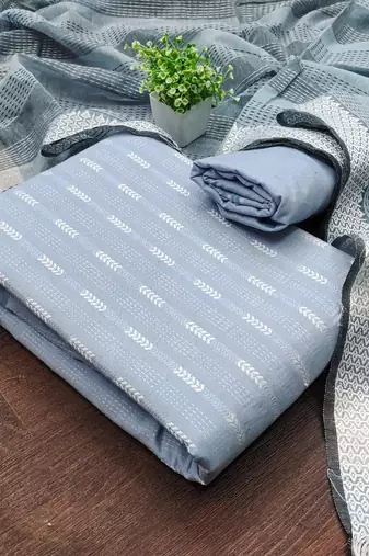 Soothing grey cotton printed salwar suit material set