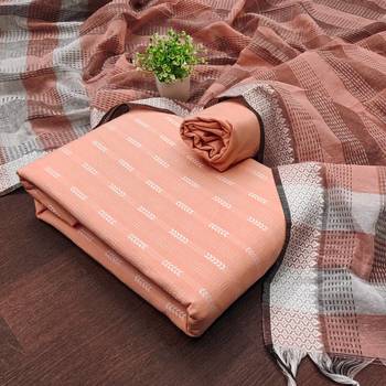Soothing peach cotton printed salwar suit material set 5