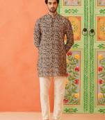 Forest green batik print kurta
