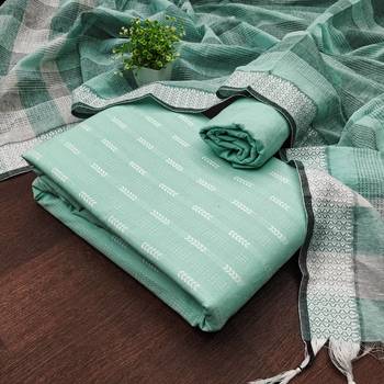 Soothing mint green cotton printed salwar suit material set 5