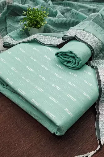 Soothing mint green cotton printed salwar suit material set