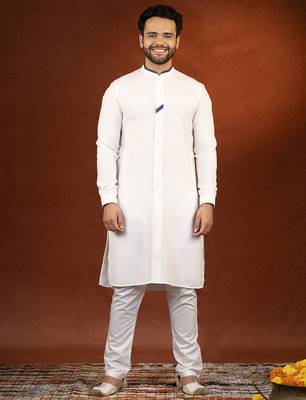 White cotton kurta with denim detailing 1