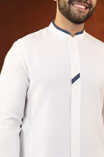 White cotton kurta with denim detailing