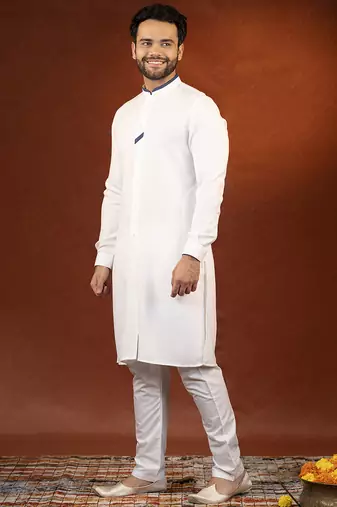 White cotton kurta with denim detailing