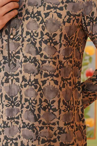 Forest green batik print kurta