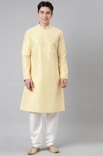 Festive yellow silk chikankari kurtas