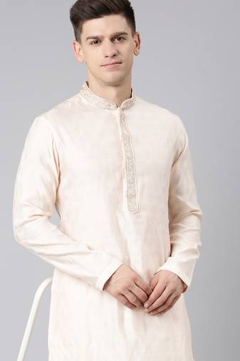 Peach jacquard kurtas