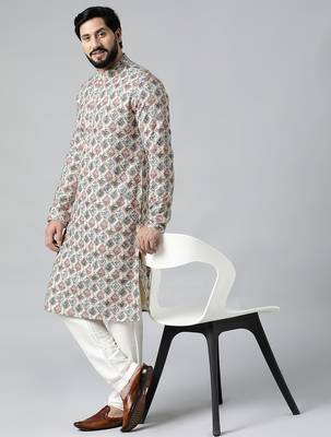 Cream printed chikankari kurtas 1