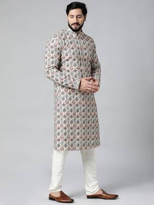 Cream printed chikankari kurtas 3
