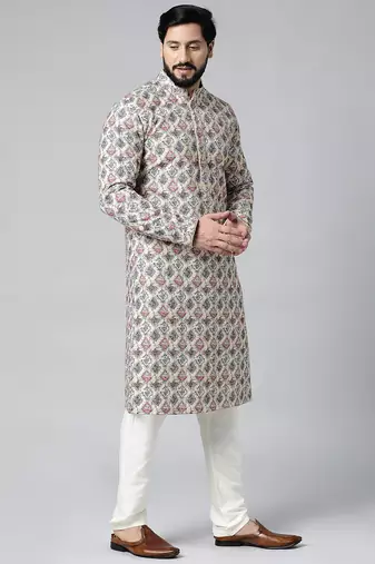 Cream printed chikankari kurtas