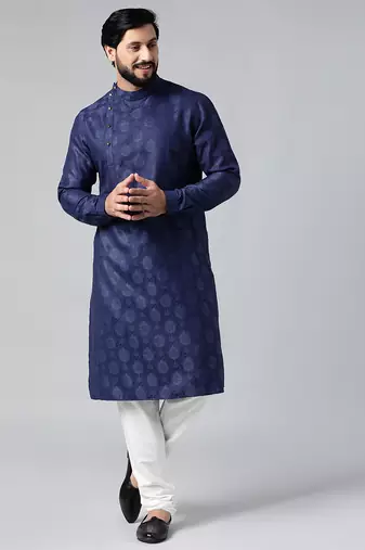 Blue self design side open kurtas