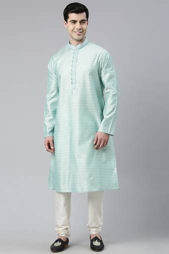 Light blue jacquard silk kurtas