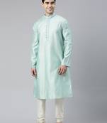 Light blue jacquard silk kurtas