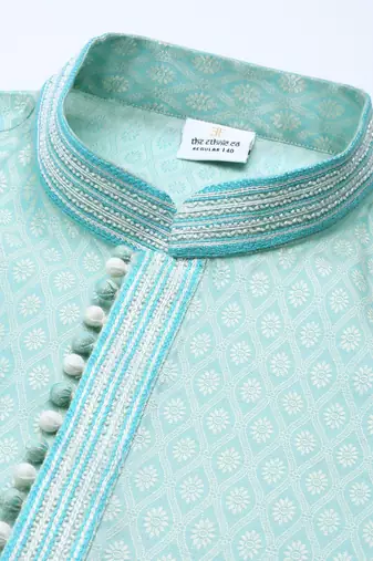 Light blue jacquard silk kurtas