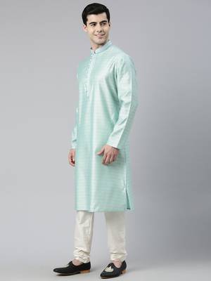 Light blue jacquard silk kurtas 3