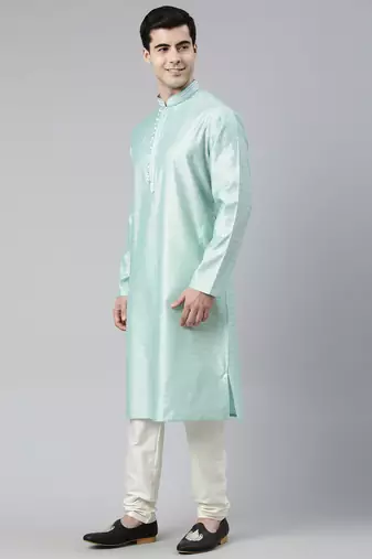 Light blue jacquard silk kurtas