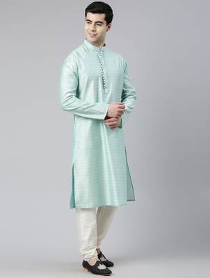 Light blue jacquard silk kurtas 4