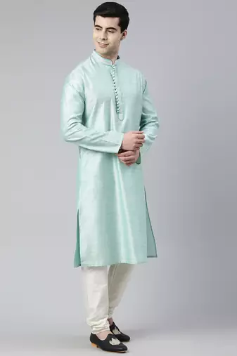 Light blue jacquard silk kurtas