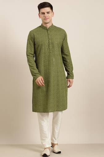 Bottle green sequence chikankari kurtas