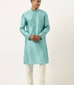 Bluish green jacquard silk kurtas