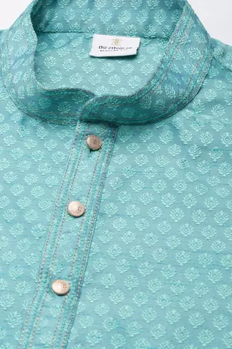 Bluish green jacquard silk kurtas
