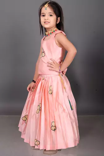 Baby Girls Readymade South Indian Pattu Pavadai Baby Pink Lehenga Choli Set For Kids