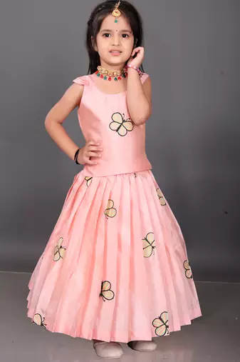Baby Girls Readymade South Indian Pattu Pavadai Baby Pink Lehenga Choli Set For Kids