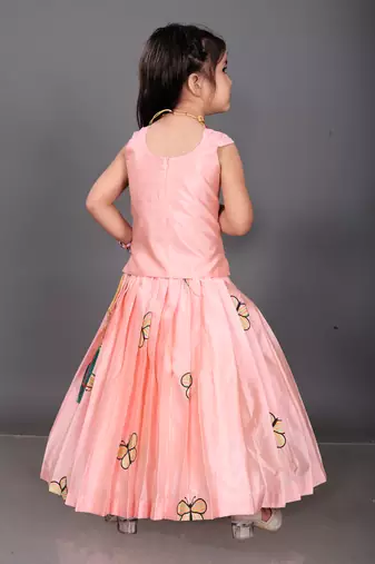 Baby Girls Readymade South Indian Pattu Pavadai Baby Pink Lehenga Choli Set For Kids