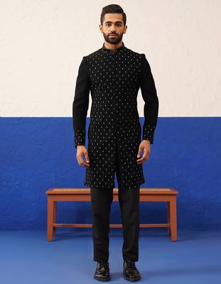 Jiggar thakkar in plain simmer black kurtas 1