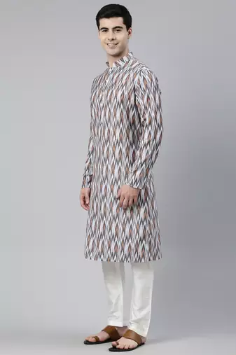 Grey ikat printed kurtas