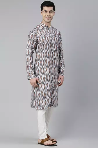 Grey ikat printed kurtas